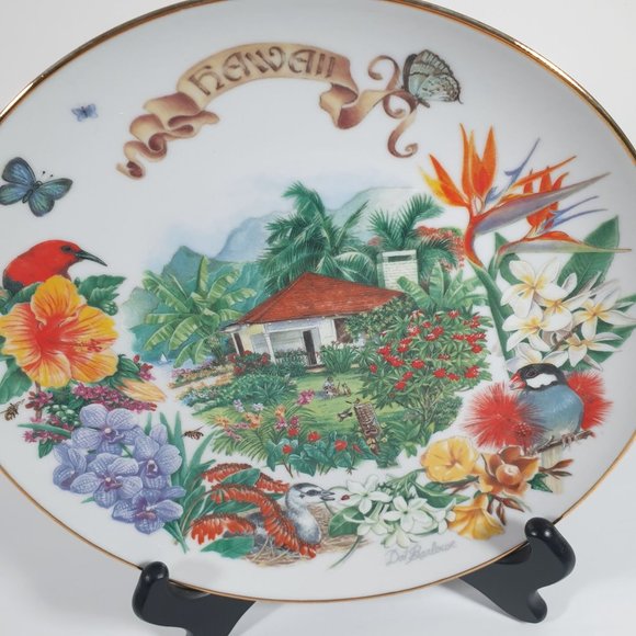 Vintage Hawaiian Garden Plate Gardens Of Beauty By Dot Barlowe RECO 1989 9.25 - Picture 7 of 8